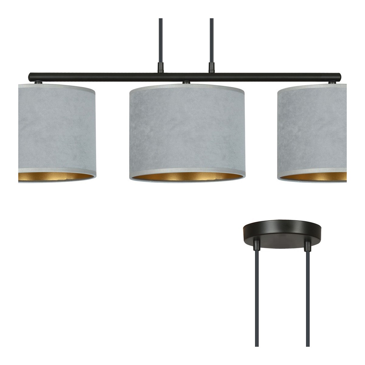 LAMPA WISZĄCA HILDE 3 BL GRAY kolor szary / złoty