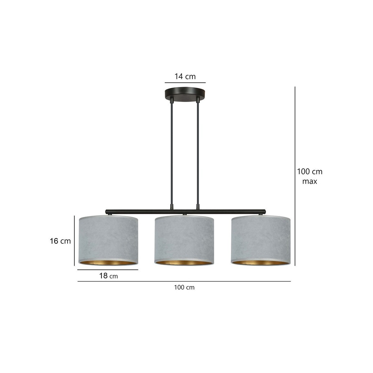 LAMPA WISZĄCA HILDE 3 BL GRAY kolor szary / złoty