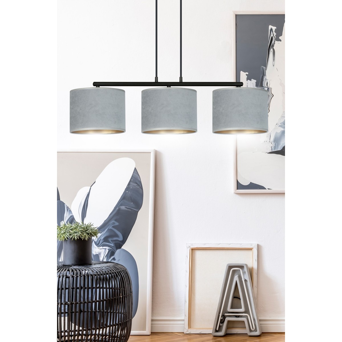 LAMPA WISZĄCA HILDE 3 BL GRAY kolor szary / złoty