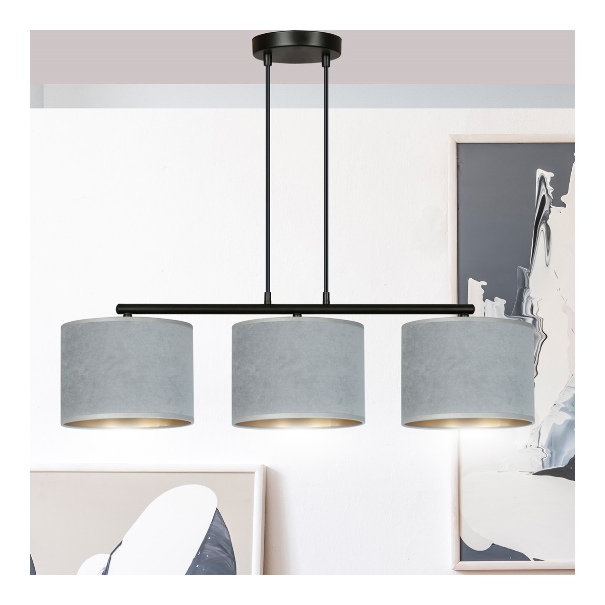 LAMPA WISZĄCA HILDE 3 BL GRAY kolor szary / złoty