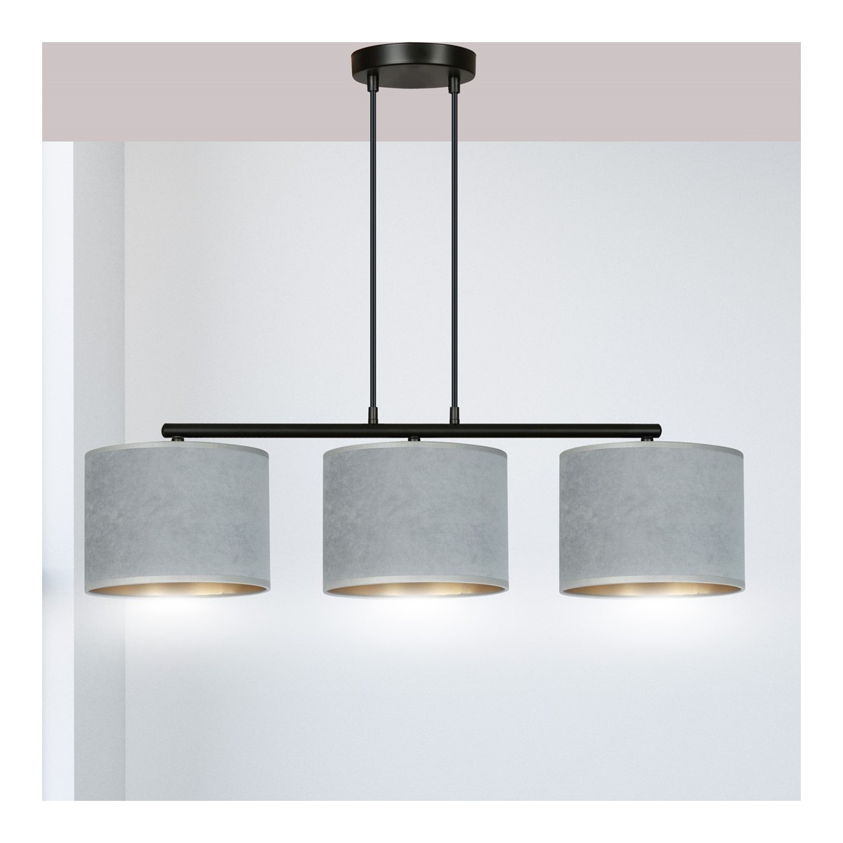 LAMPA WISZĄCA HILDE 3 BL GRAY kolor szary / złoty