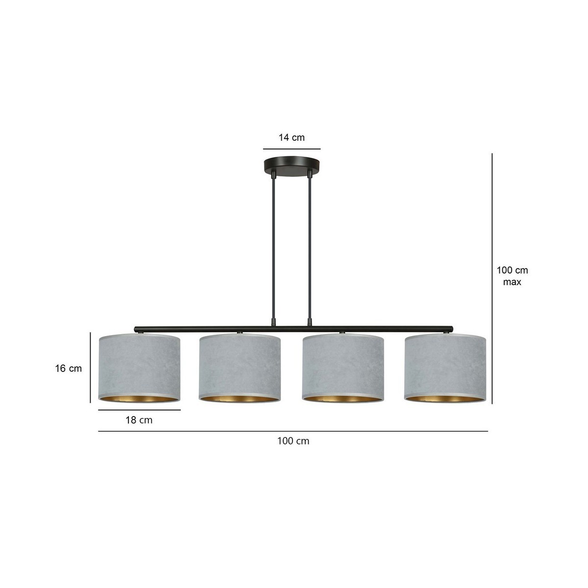 LAMPA WISZĄCA HILDE 4 BL GRAY kolor szary / złoty
