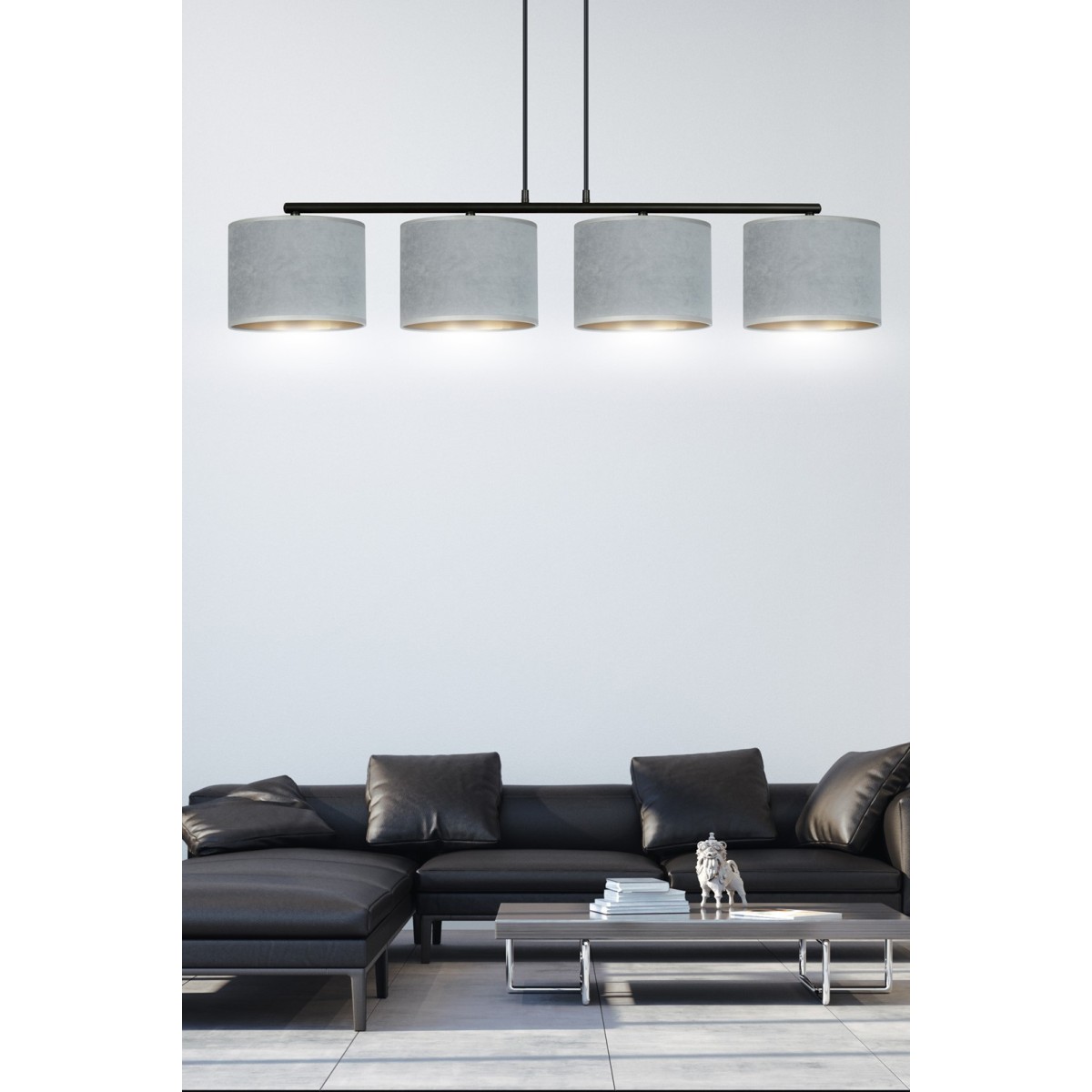 LAMPA WISZĄCA HILDE 4 BL GRAY kolor szary / złoty