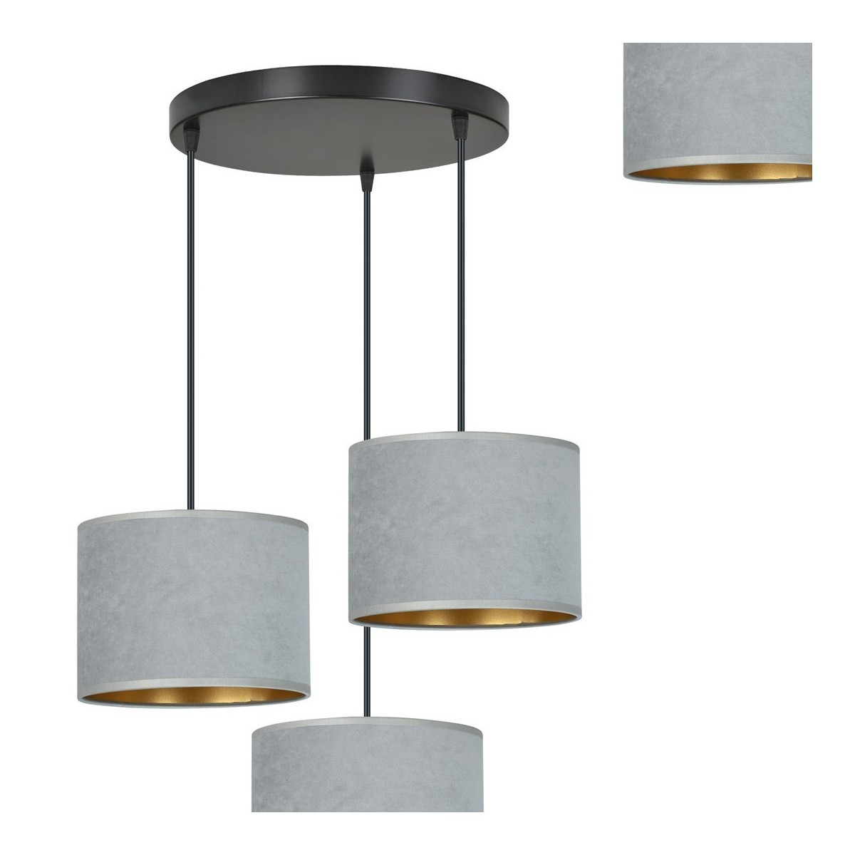LAMPA WISZĄCA HILDE 3 BL PREMIUM GRAY kolor szary / złoty