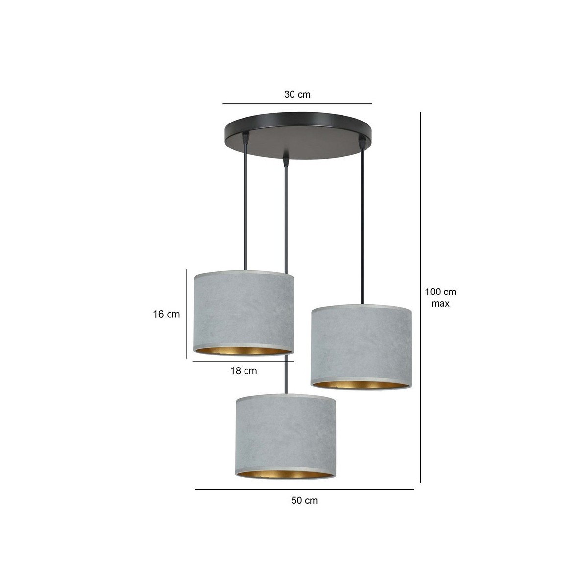 LAMPA WISZĄCA HILDE 3 BL PREMIUM GRAY kolor szary / złoty