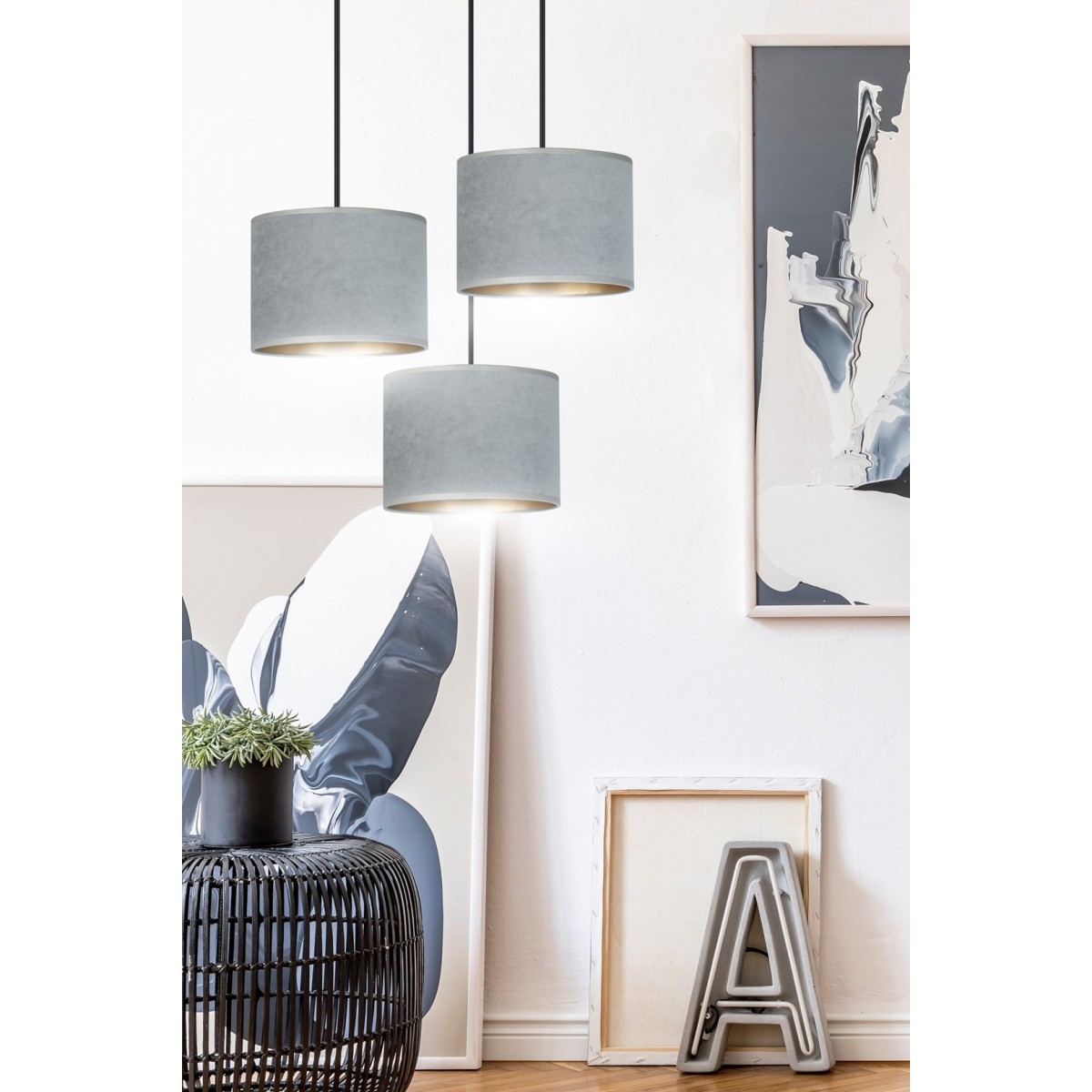 LAMPA WISZĄCA HILDE 3 BL PREMIUM GRAY kolor szary / złoty
