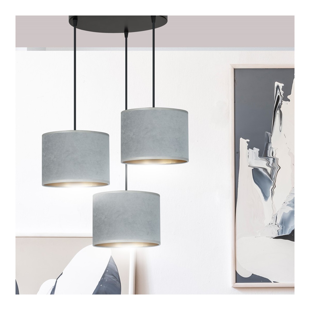 LAMPA WISZĄCA HILDE 3 BL PREMIUM GRAY kolor szary / złoty