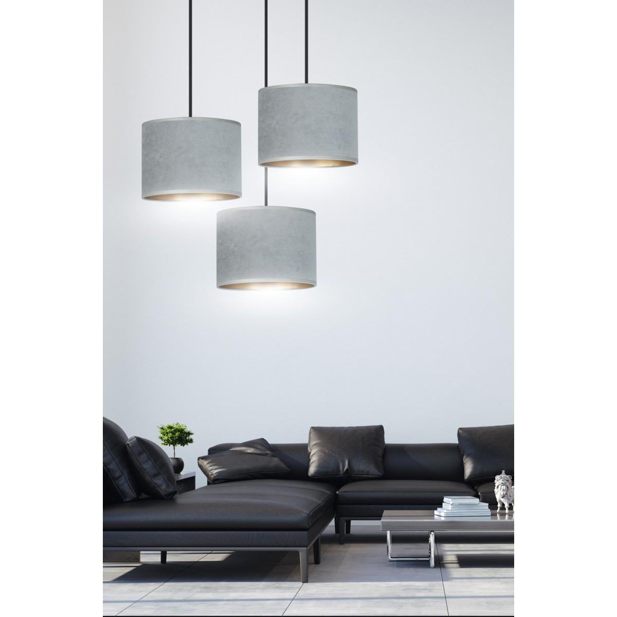 LAMPA WISZĄCA HILDE 3 BL PREMIUM GRAY kolor szary / złoty