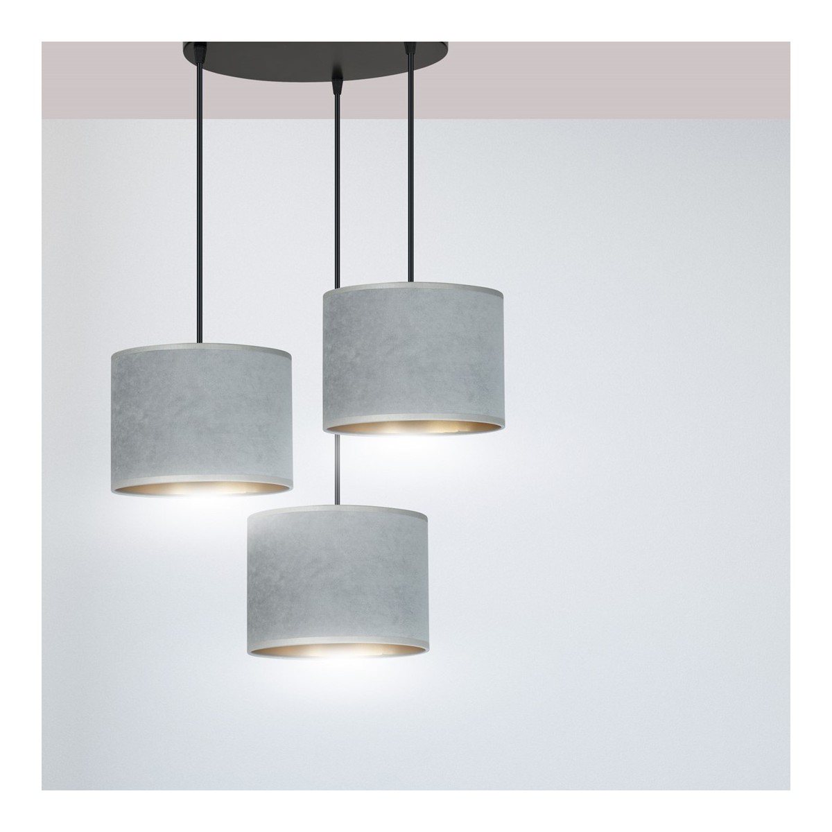 LAMPA WISZĄCA HILDE 3 BL PREMIUM GRAY kolor szary / złoty