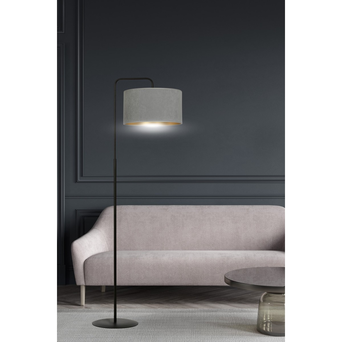 LAMPA STOJĄCA HILDE LP1 BL GRAY kolor szary / złoty