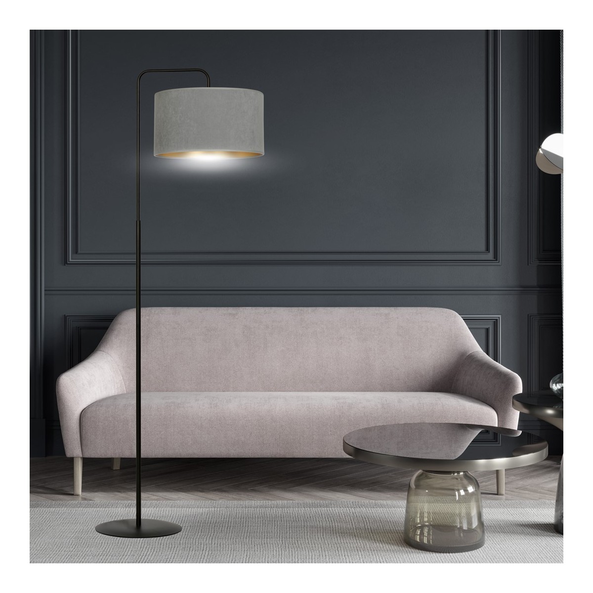 LAMPA STOJĄCA HILDE LP1 BL GRAY kolor szary / złoty