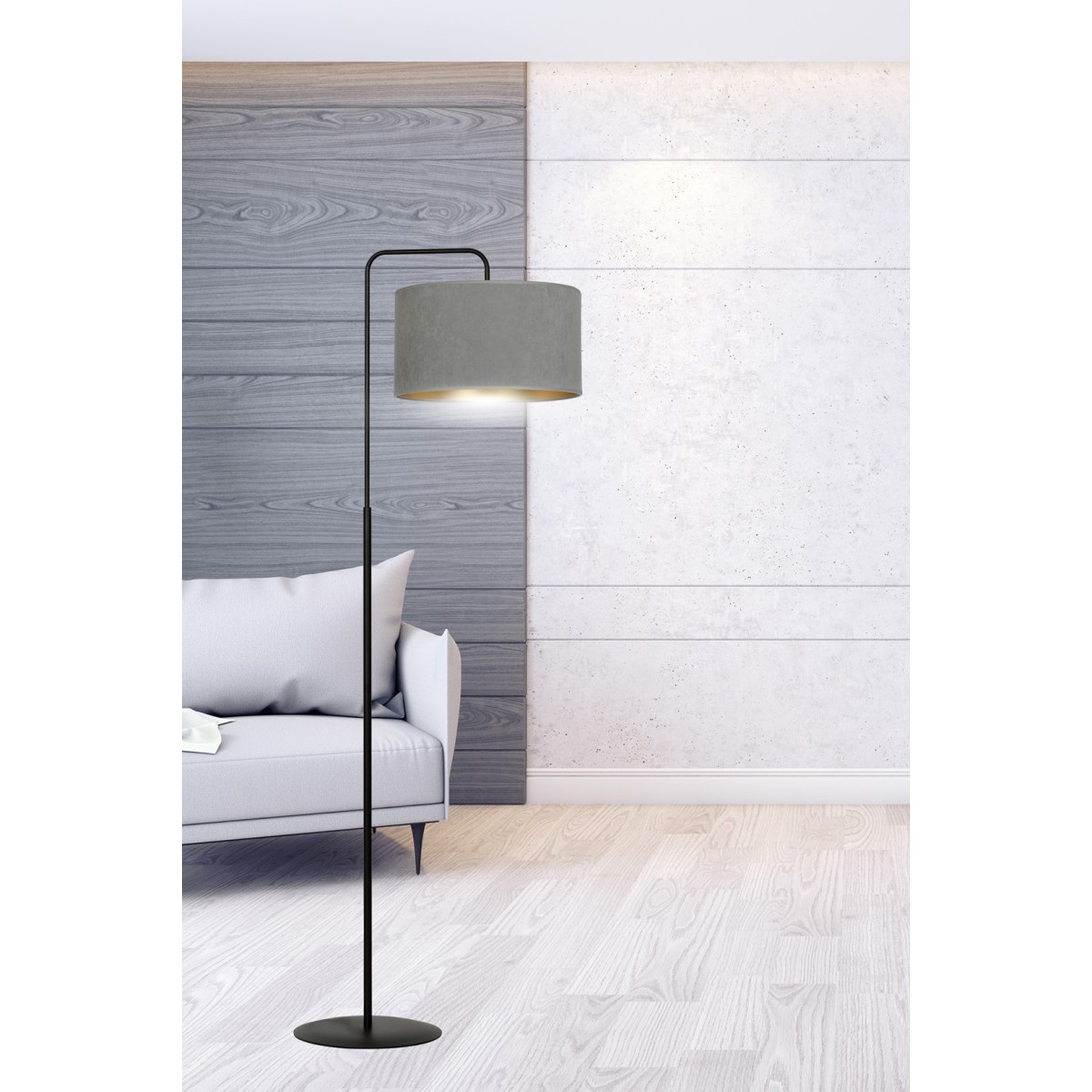 LAMPA STOJĄCA HILDE LP1 BL GRAY kolor szary / złoty