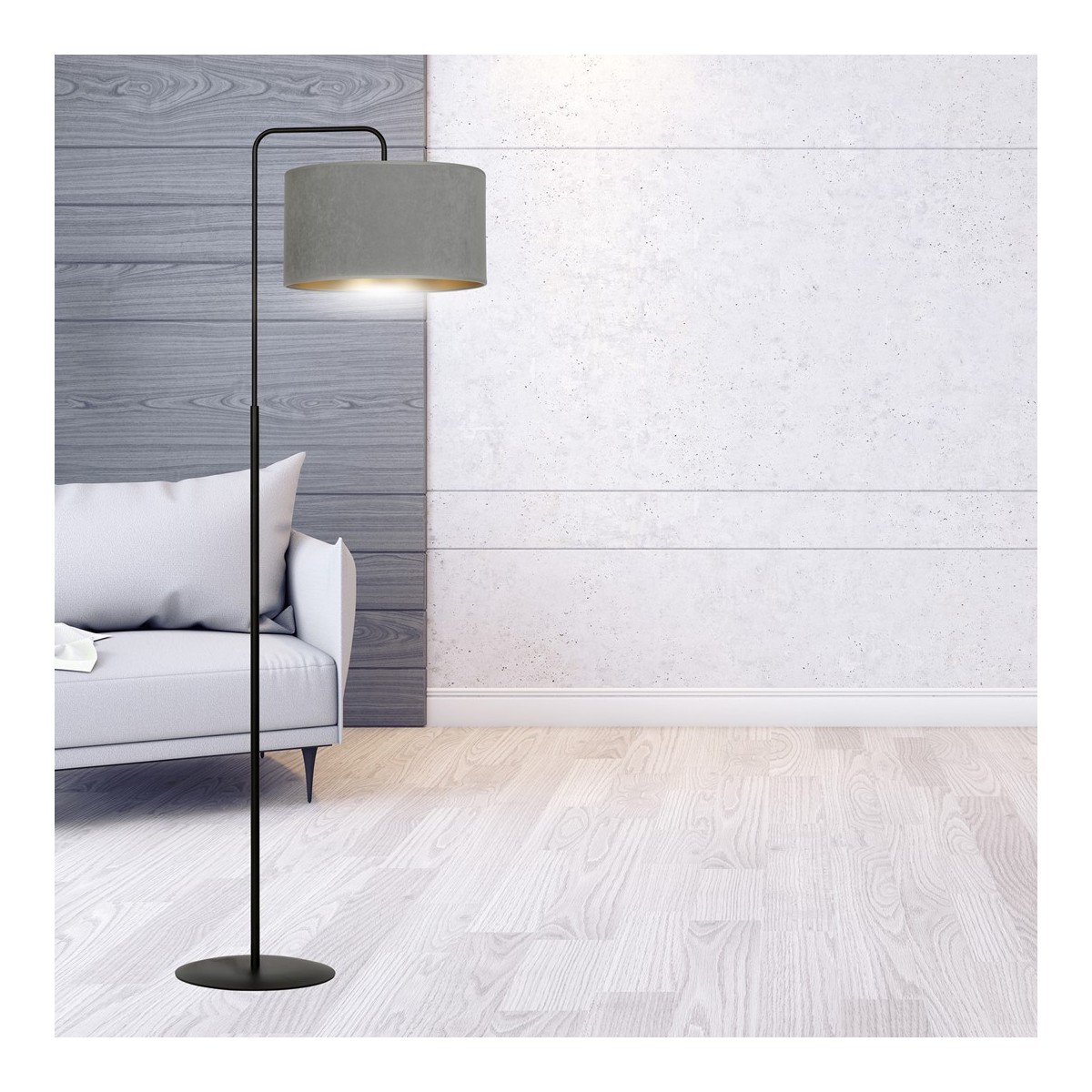 LAMPA STOJĄCA HILDE LP1 BL GRAY kolor szary / złoty