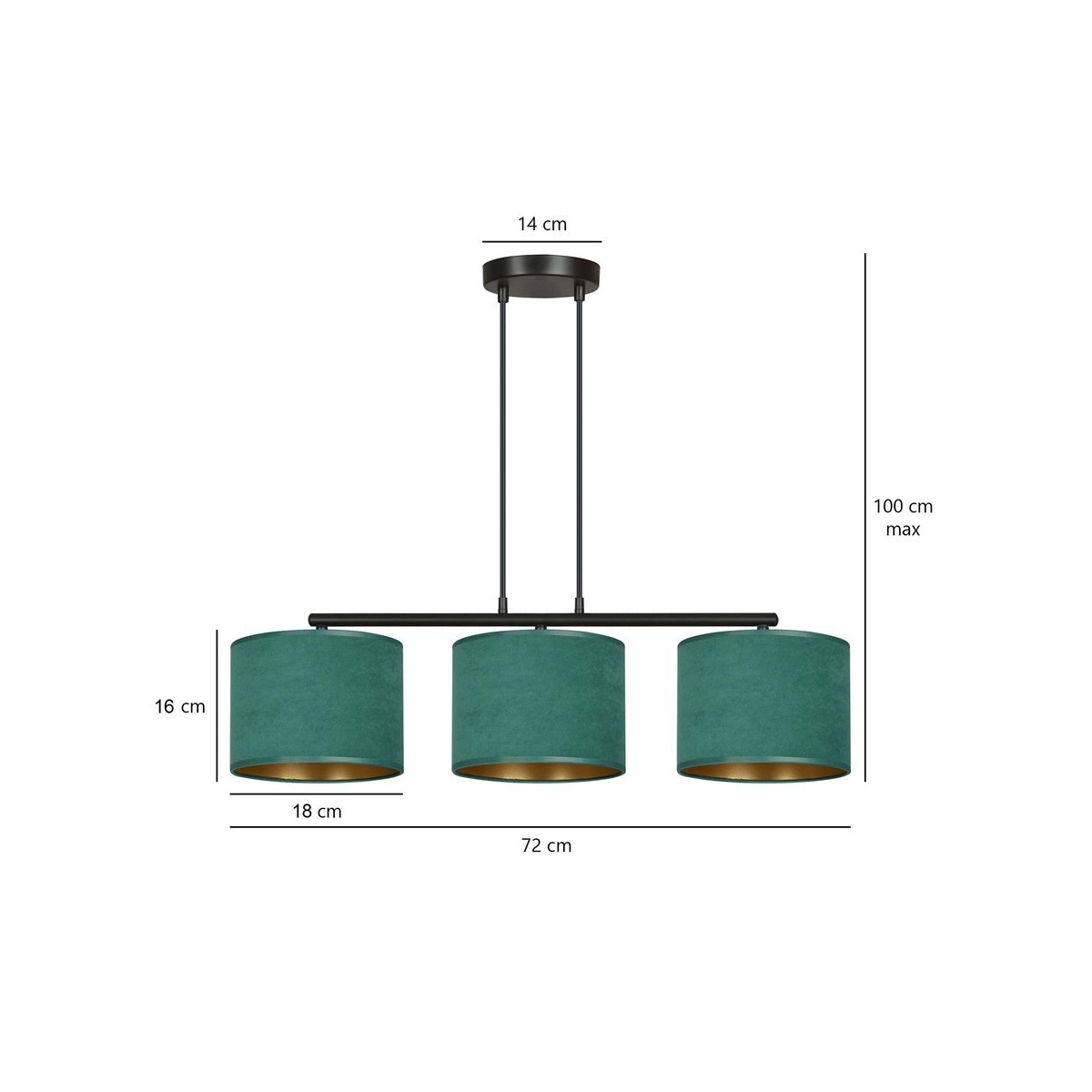 LAMPA WISZĄCA HILDE 3 BL GREEN kolor zielony / złoty