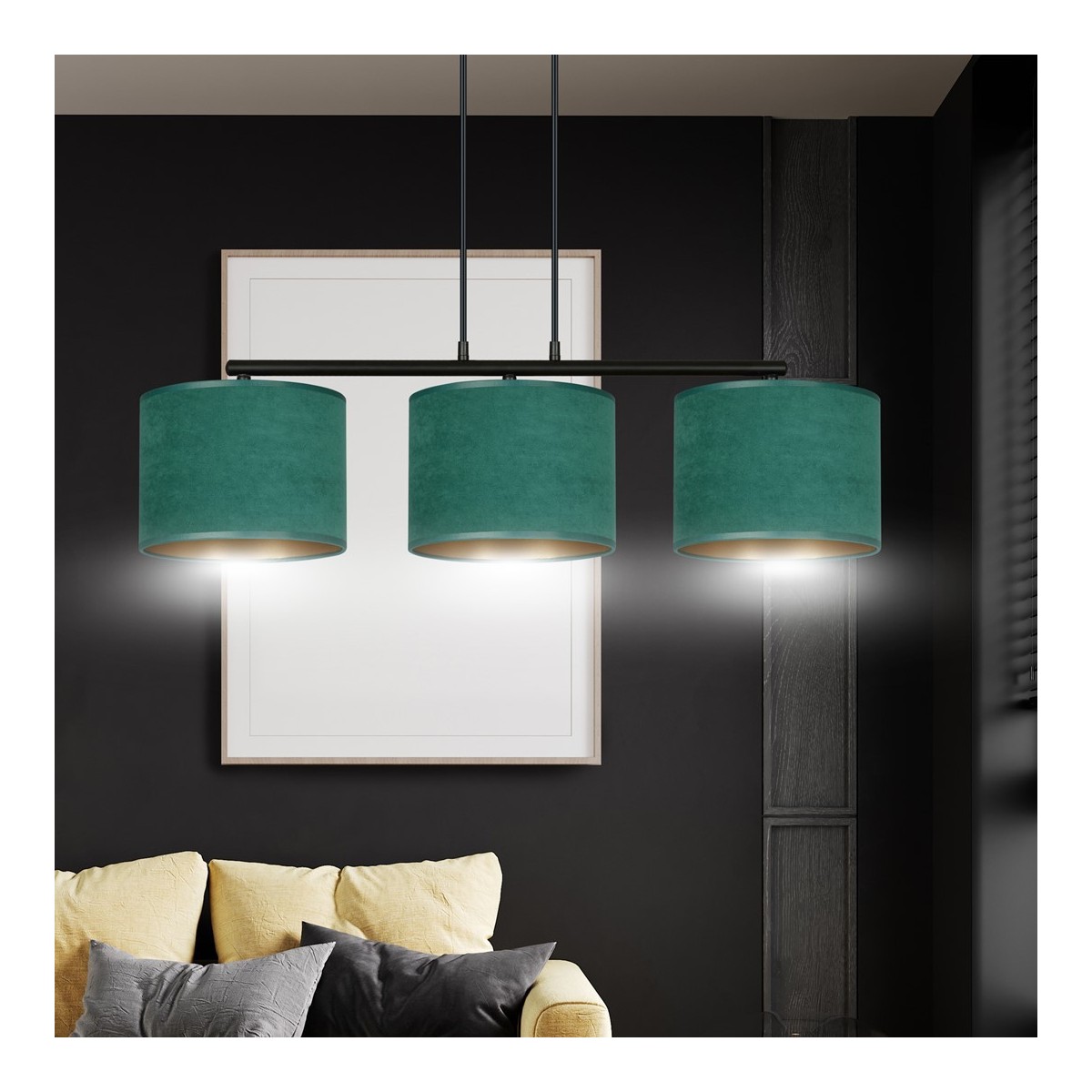 LAMPA WISZĄCA HILDE 3 BL GREEN kolor zielony / złoty