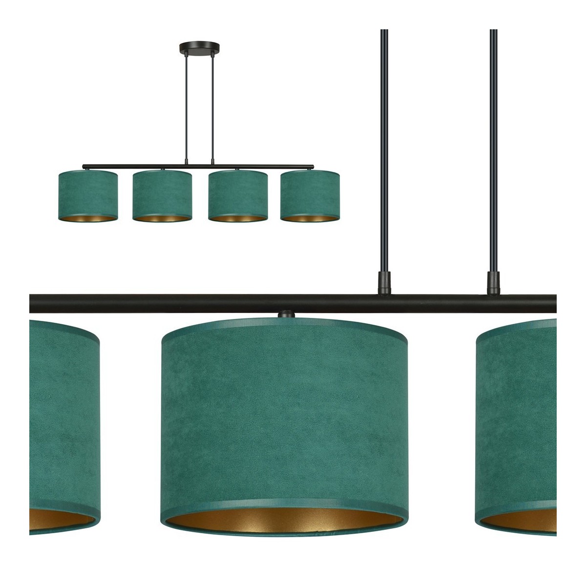 LAMPA WISZĄCA HILDE 4 BL GREEN kolor zielony / złoty