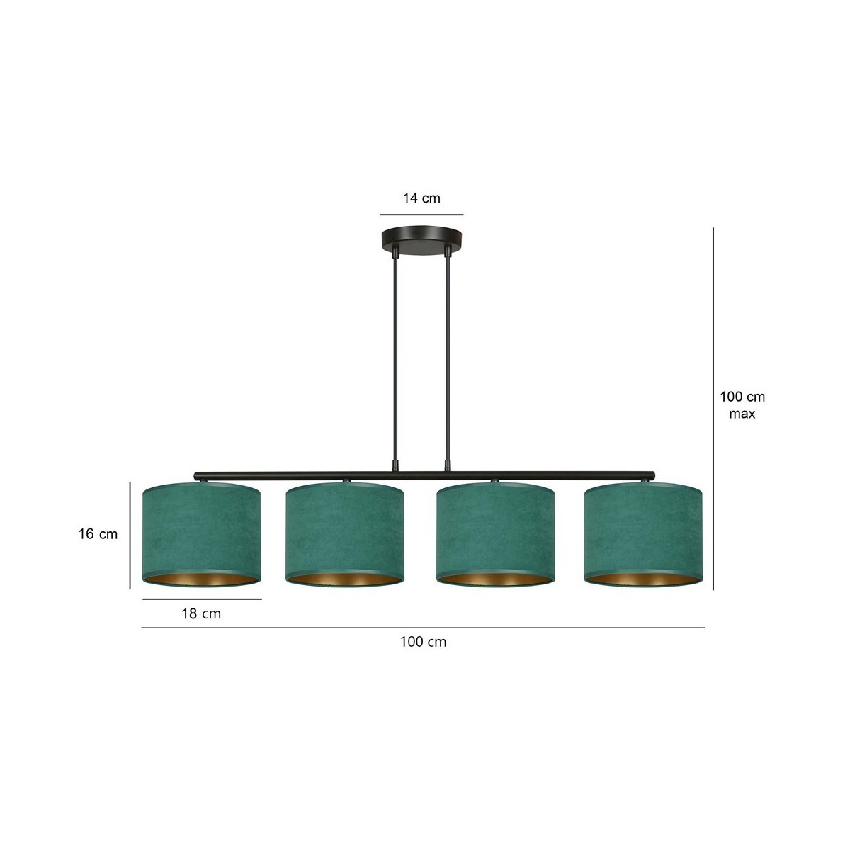 LAMPA WISZĄCA HILDE 4 BL GREEN kolor zielony / złoty