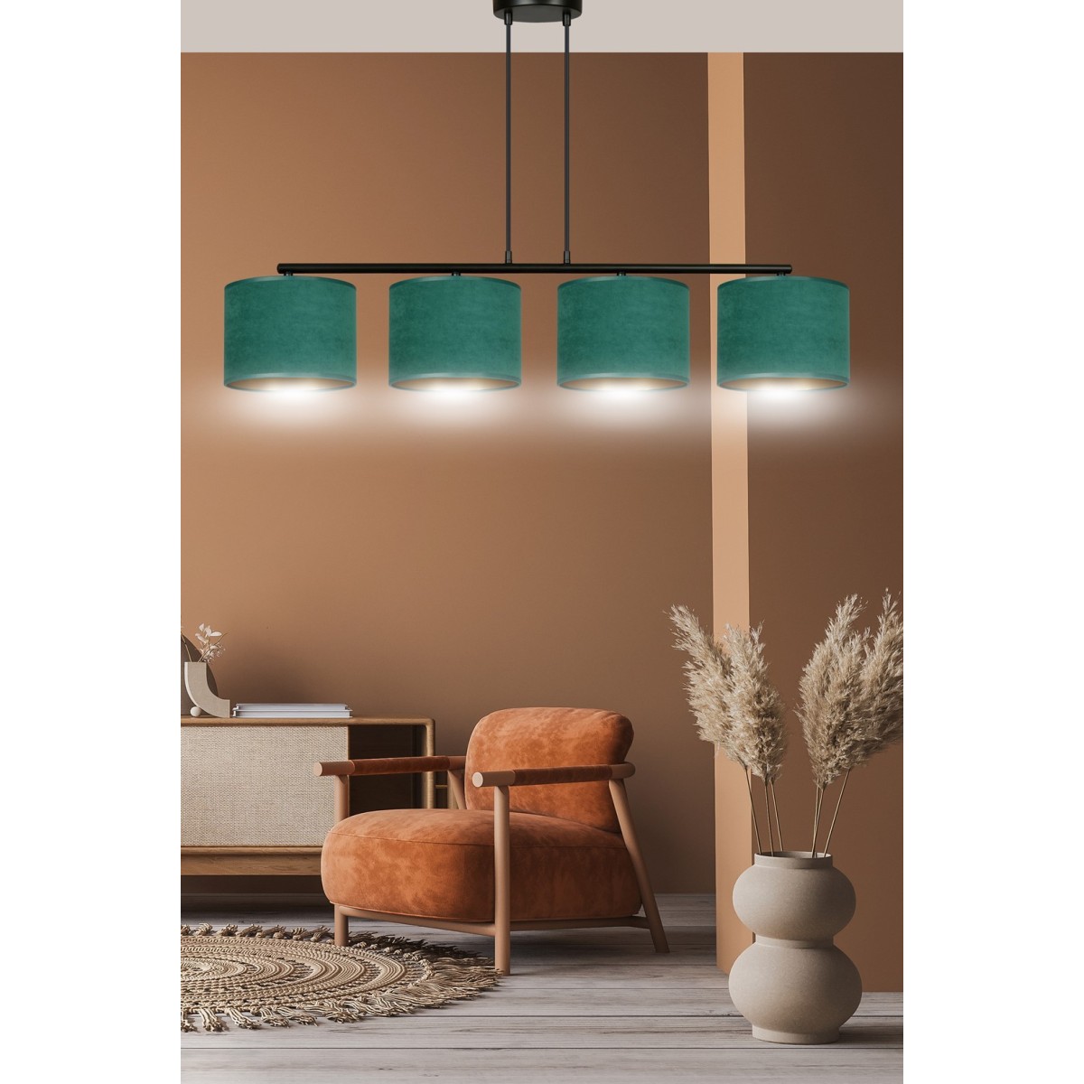 LAMPA WISZĄCA HILDE 4 BL GREEN kolor zielony / złoty