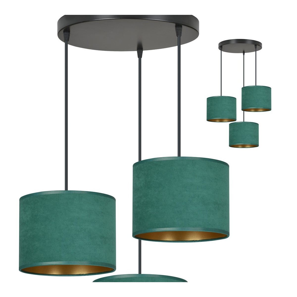LAMPA WISZĄCA HILDE 3 BL PREMIUM GREEN kolor zielony / złoty