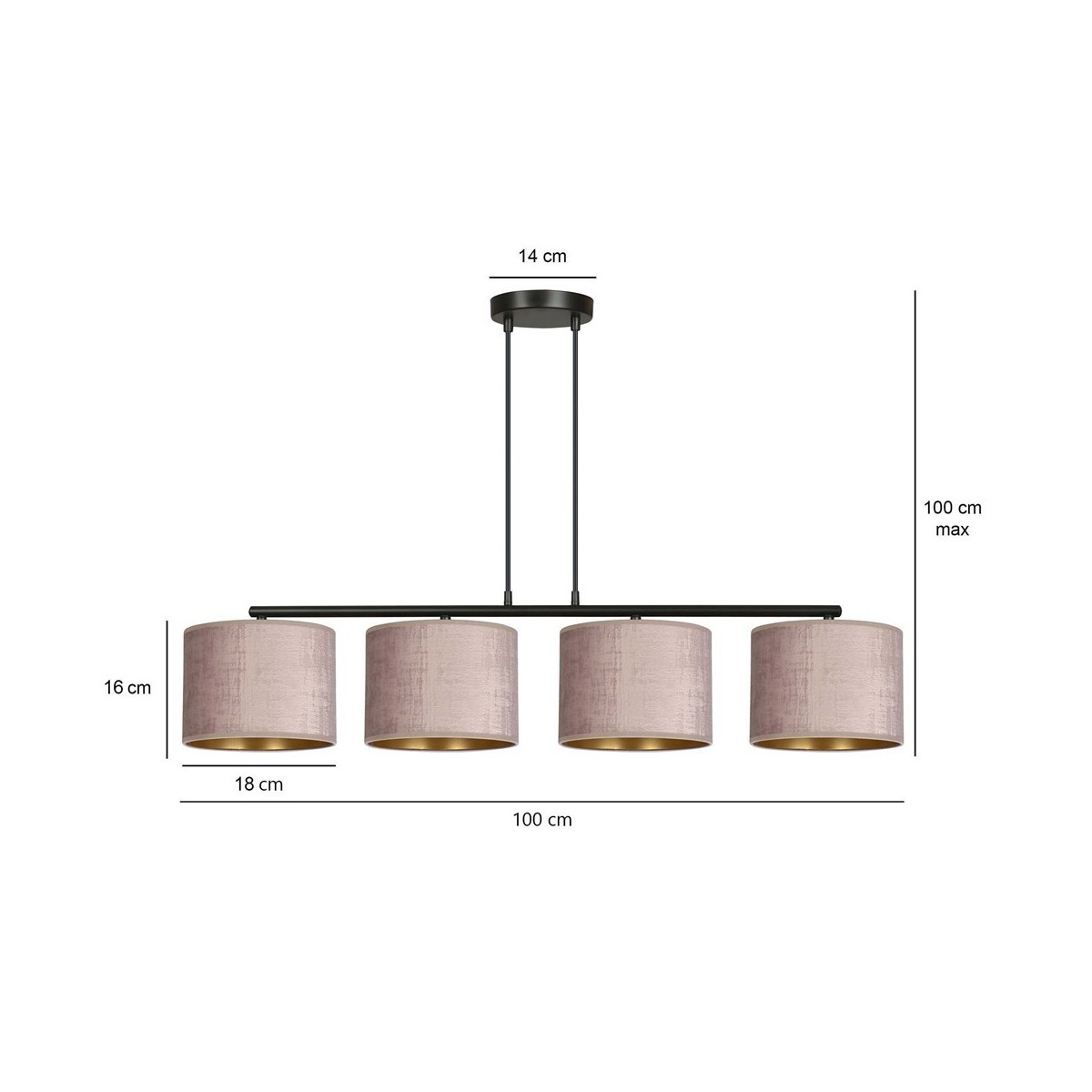 LAMPA WISZĄCA HILDE 4 BL ROSE kolor różowy / złoty