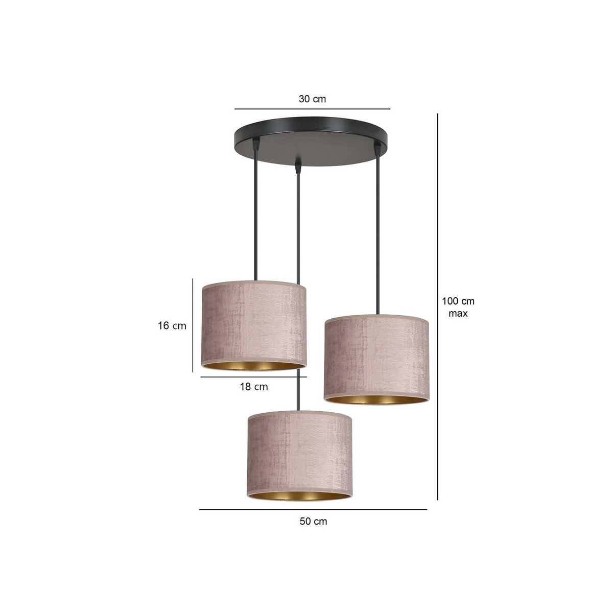 LAMPA WISZĄCA HILDE 3 BL PREMIUM ROSE kolor różowy / złoty