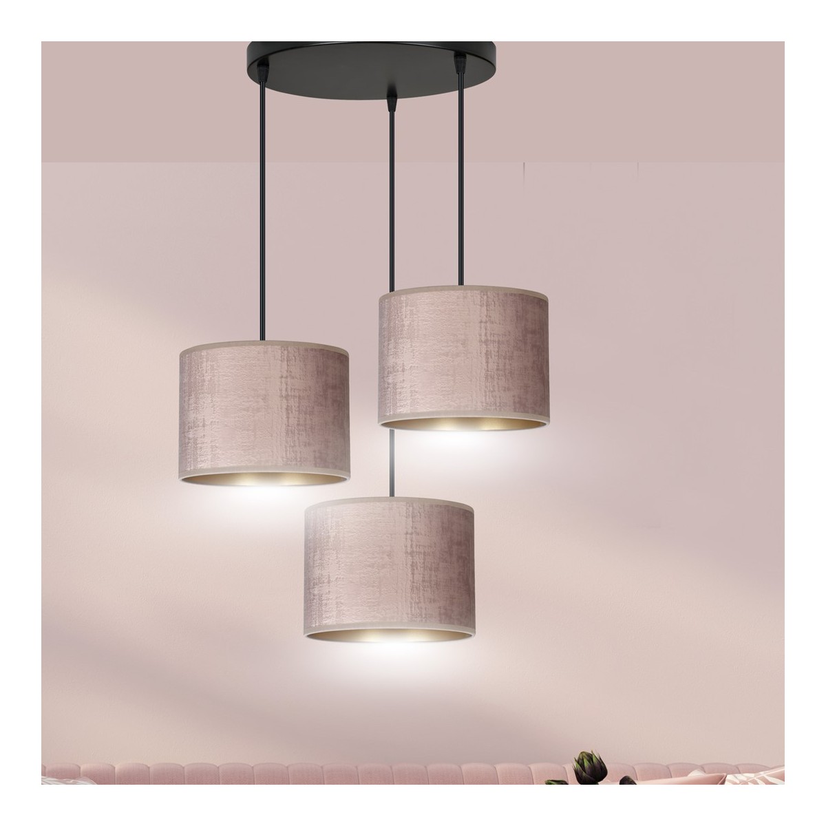 LAMPA WISZĄCA HILDE 3 BL PREMIUM ROSE kolor różowy / złoty