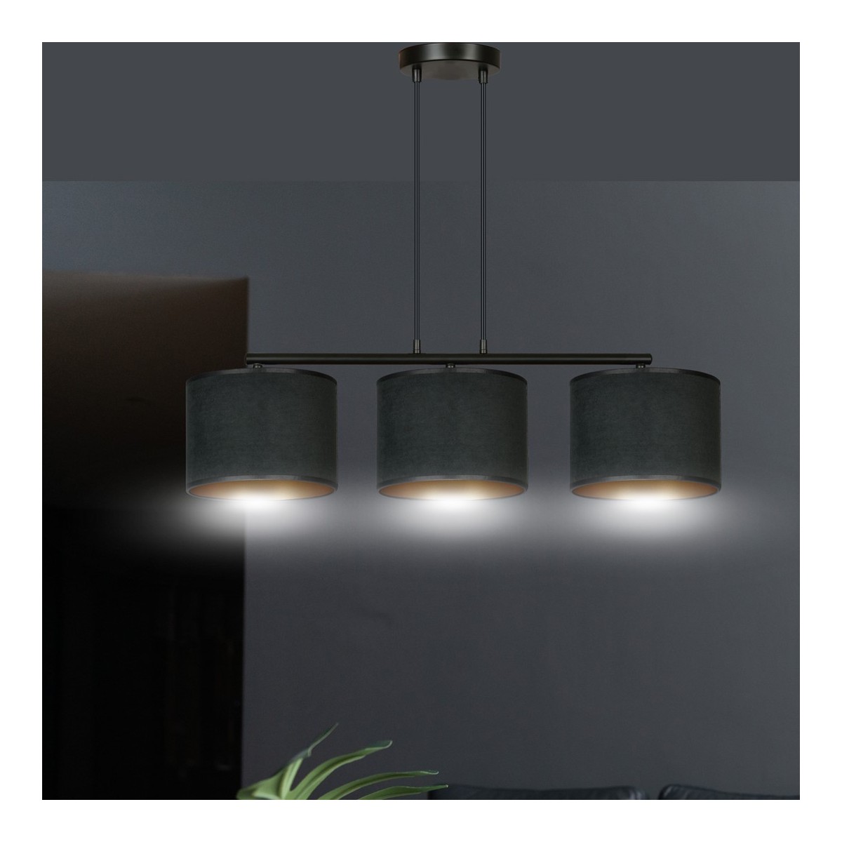 LAMPA WISZĄCA HILDE 3 BL BLACK kolor czarny / złoty