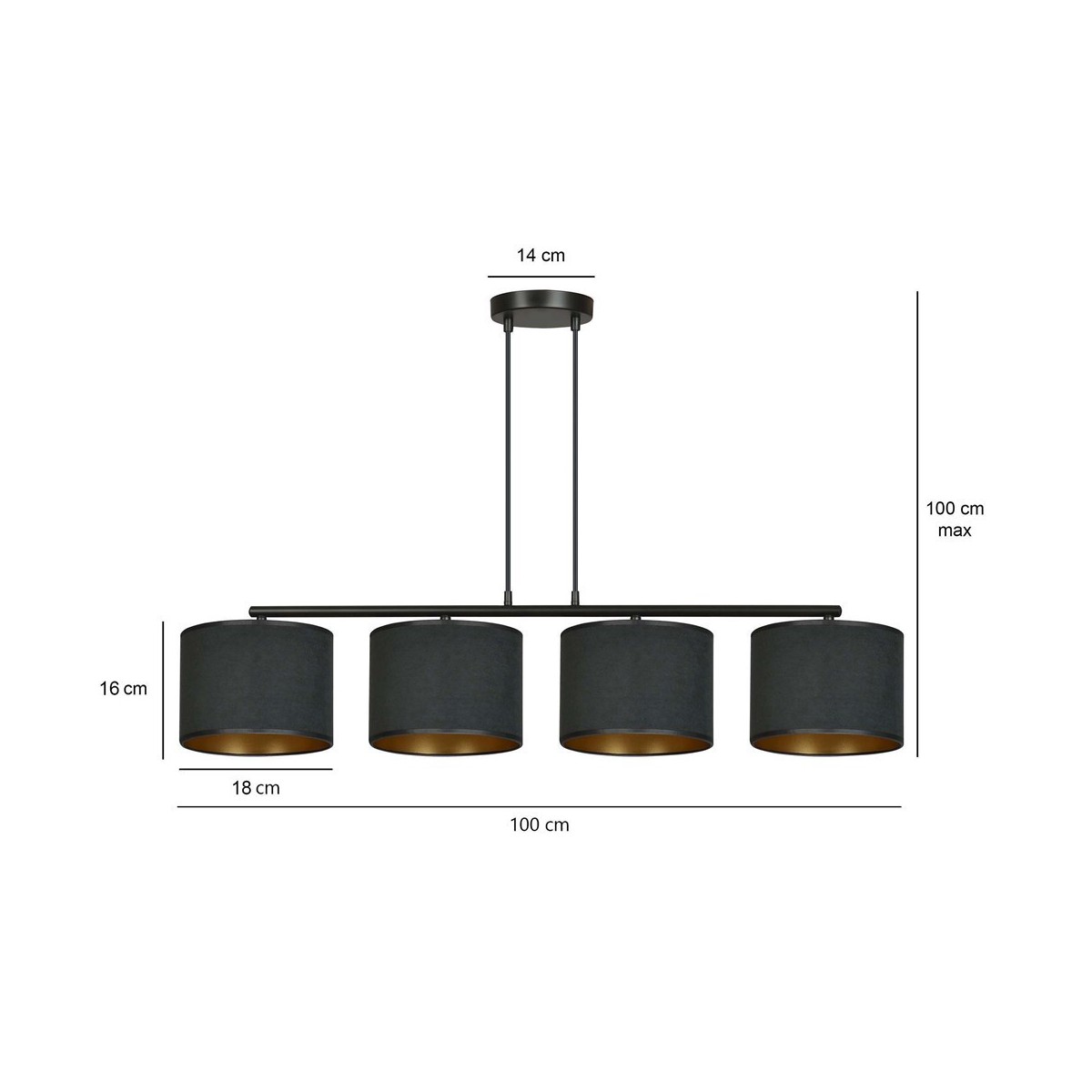LAMPA WISZĄCA HILDE 4 BL BLACK kolor czarny / złoty