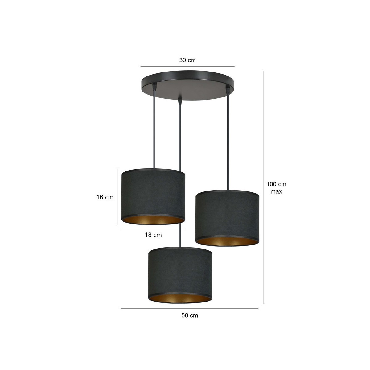 LAMPA WISZĄCA HILDE 3 BL PREMIUM BLACK kolor czarny / złoty