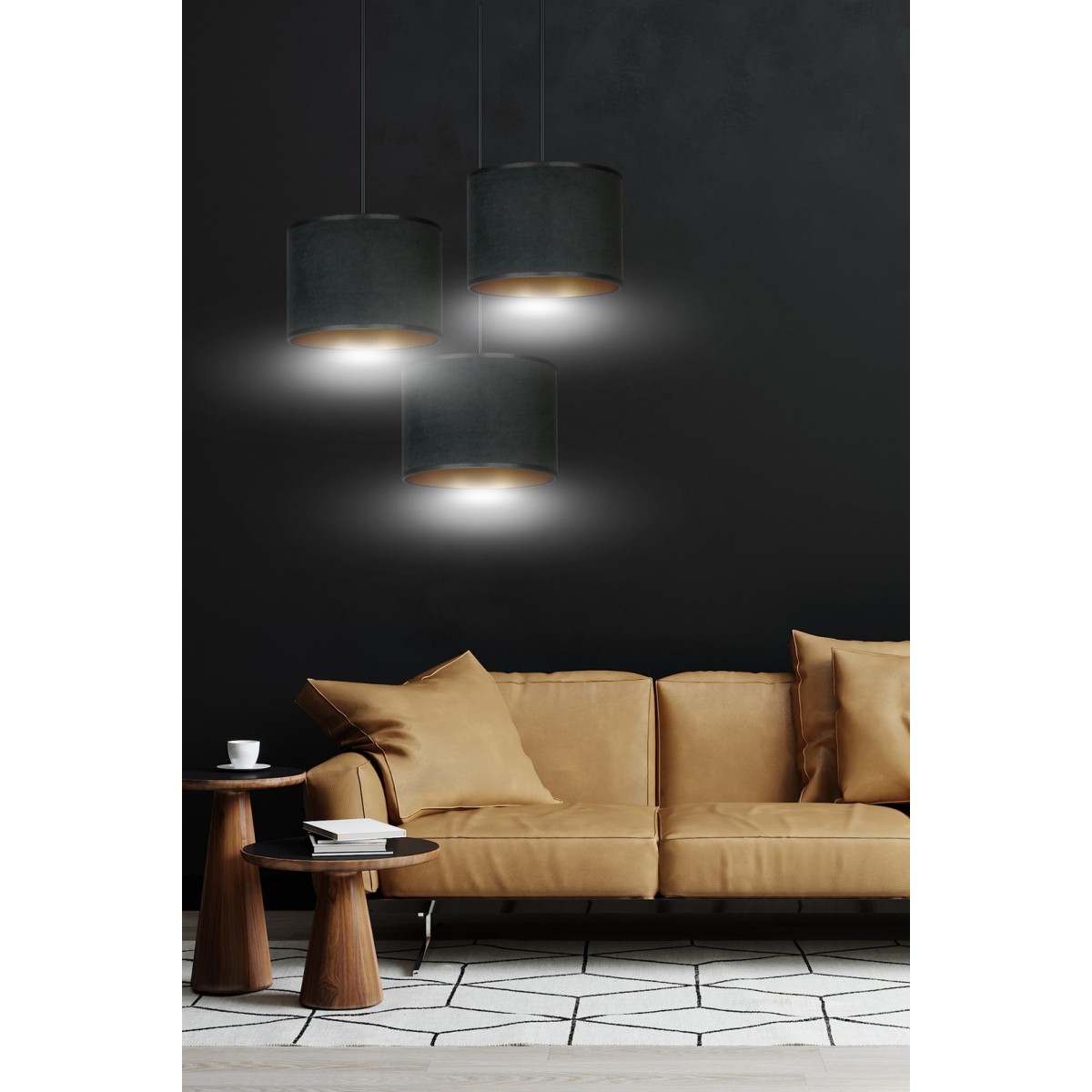 LAMPA WISZĄCA HILDE 3 BL PREMIUM BLACK kolor czarny / złoty