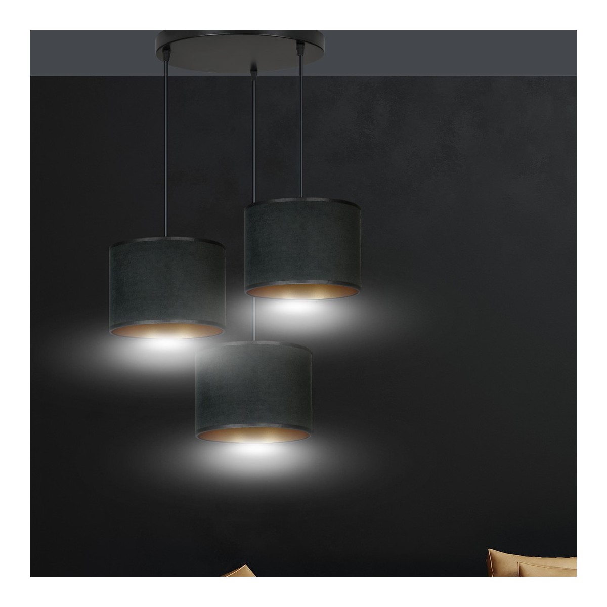LAMPA WISZĄCA HILDE 3 BL PREMIUM BLACK kolor czarny / złoty