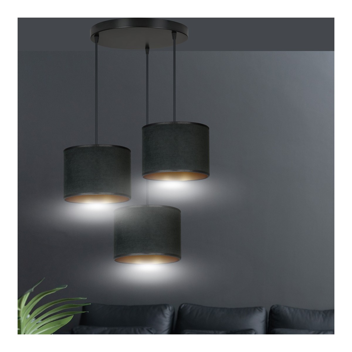 LAMPA WISZĄCA HILDE 3 BL PREMIUM BLACK kolor czarny / złoty
