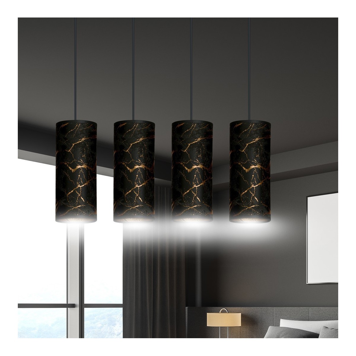 LAMPA WISZĄCA KARLI 4 BL MARBEL BLACK kolor czarny / złoty