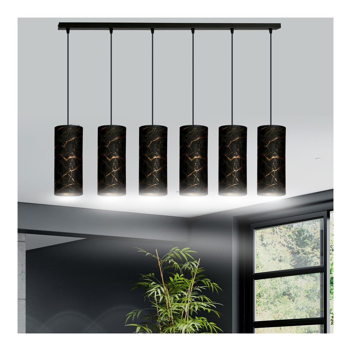 LAMPA WISZĄCA KARLI 6 BL MARBEL BLACK kolor czarny / złoty