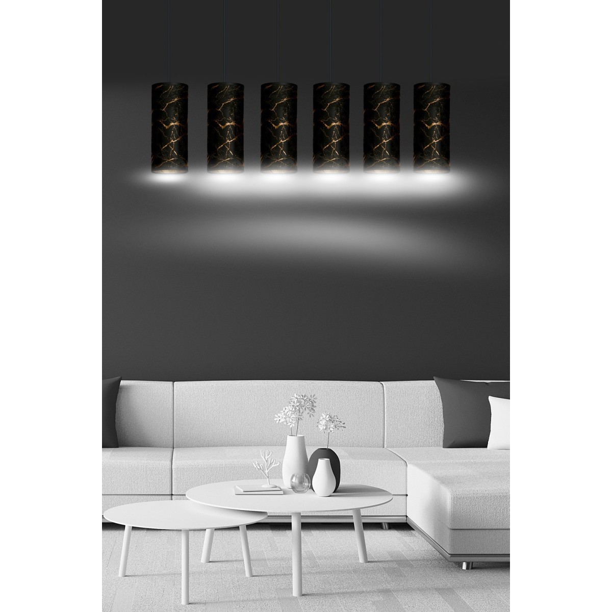 LAMPA WISZĄCA KARLI 6 BL MARBEL BLACK kolor czarny / złoty