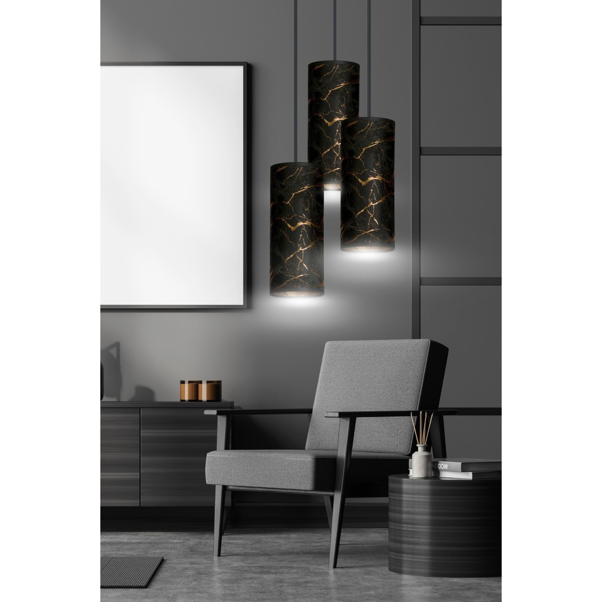 LAMPA WISZĄCA KARLI 3 BL PREMIUM MARBEL BLACK kolor czarny / złoty