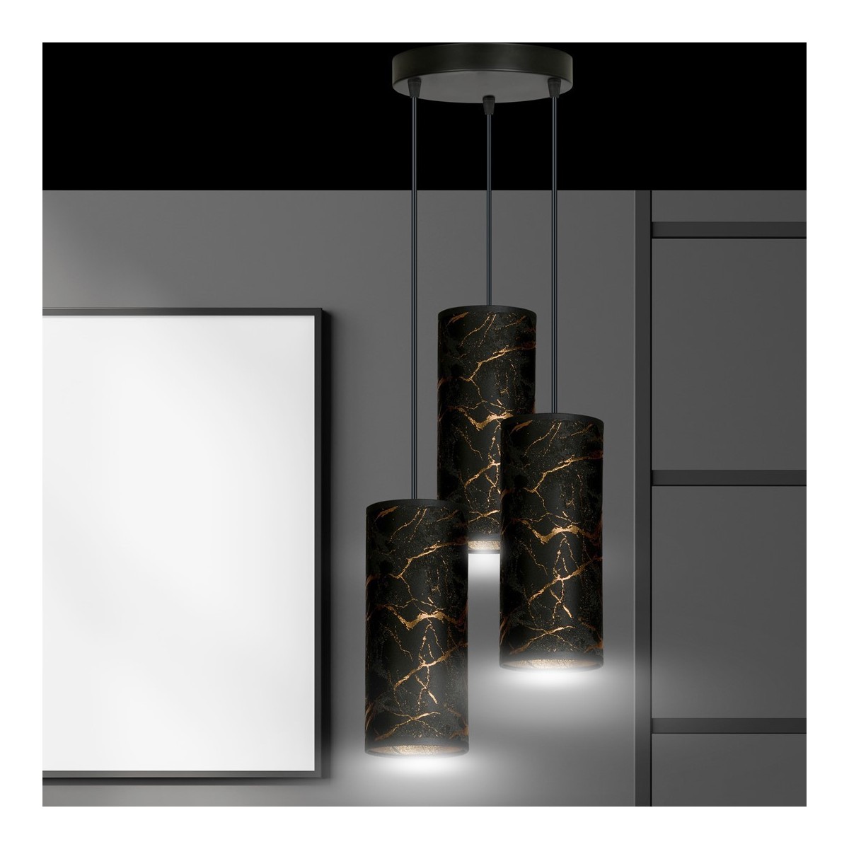 LAMPA WISZĄCA KARLI 3 BL PREMIUM MARBEL BLACK kolor czarny / złoty