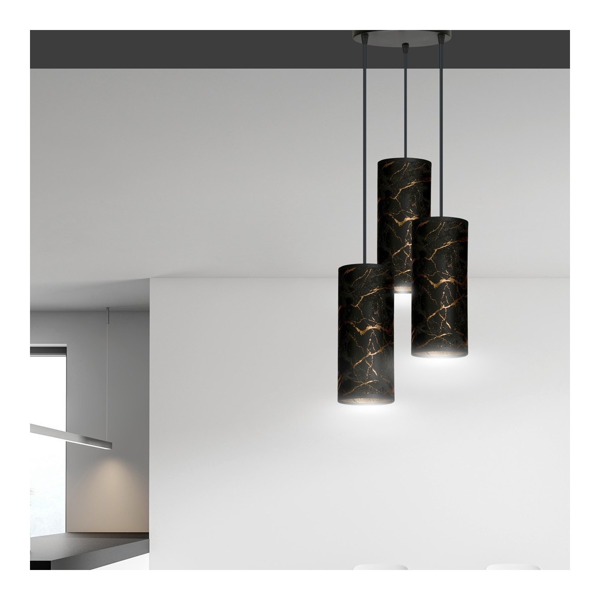 LAMPA WISZĄCA KARLI 3 BL PREMIUM MARBEL BLACK kolor czarny / złoty