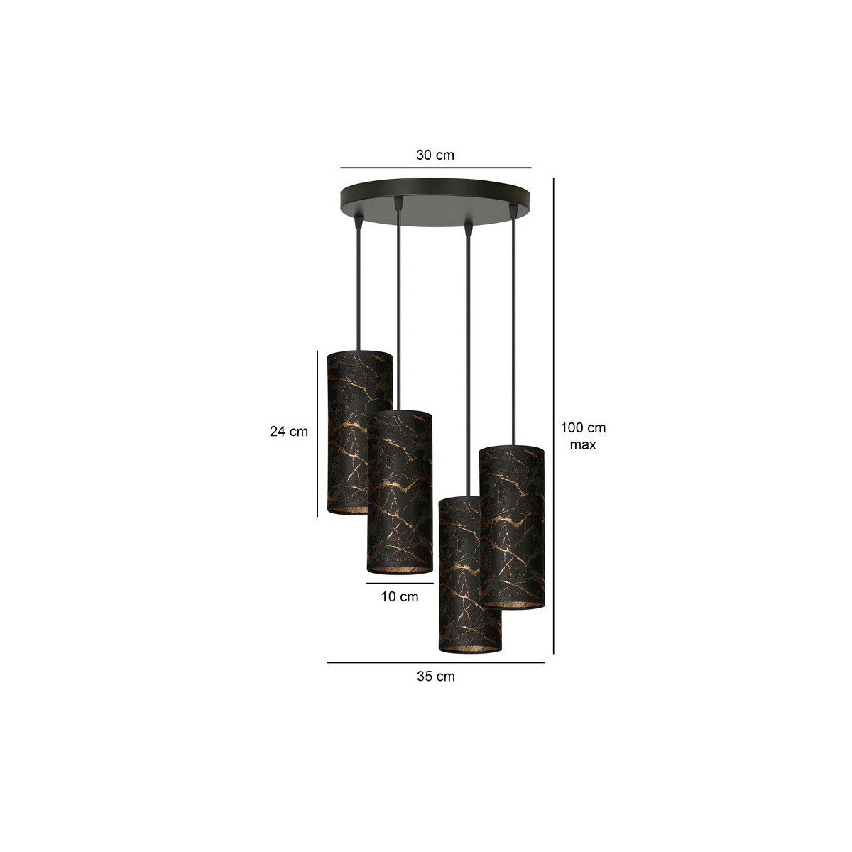 LAMPA WISZĄCA KARLI 4 BL PREMIUM MARBEL BLACK kolor czarny / złoty