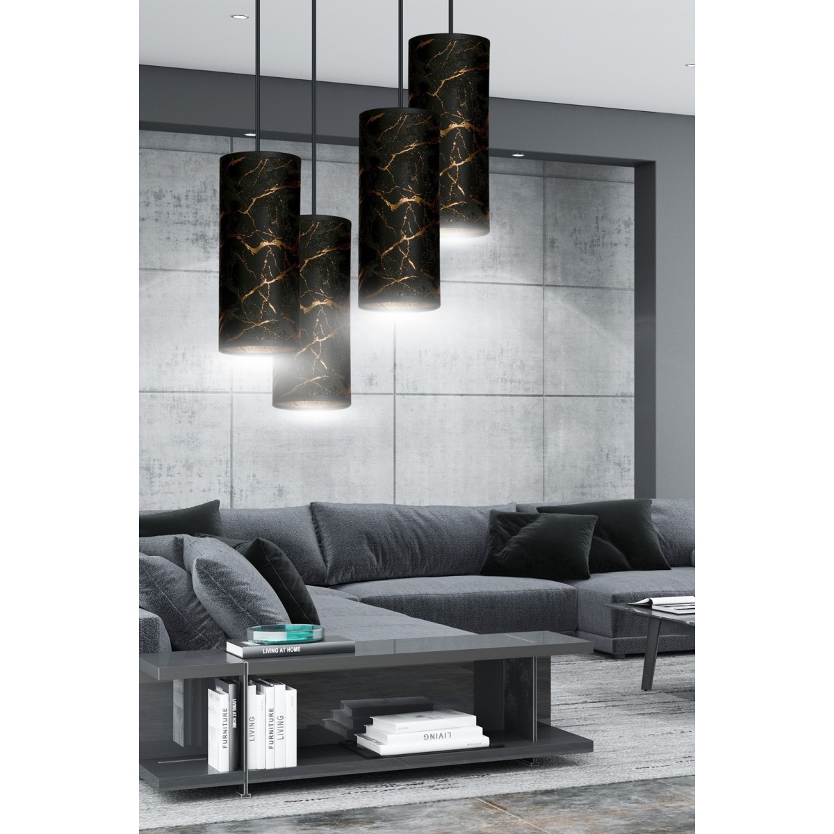 LAMPA WISZĄCA KARLI 4 BL PREMIUM MARBEL BLACK kolor czarny / złoty