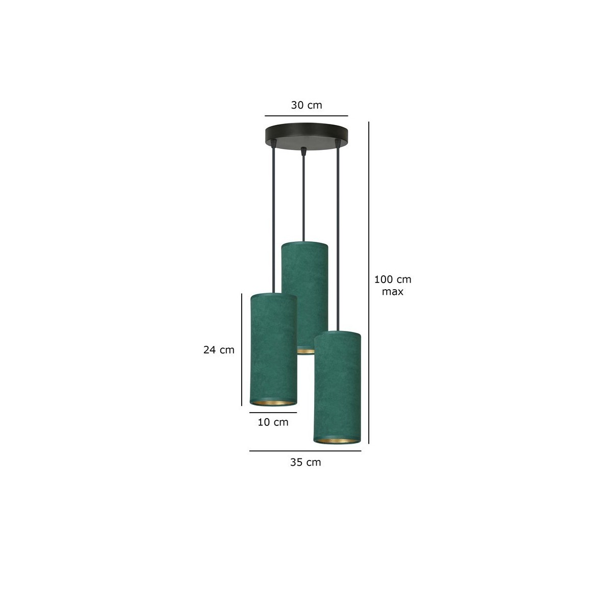 LAMPA WISZĄCA BENTE 3 BL PREMIUM GREEN kolor zielony / złoty