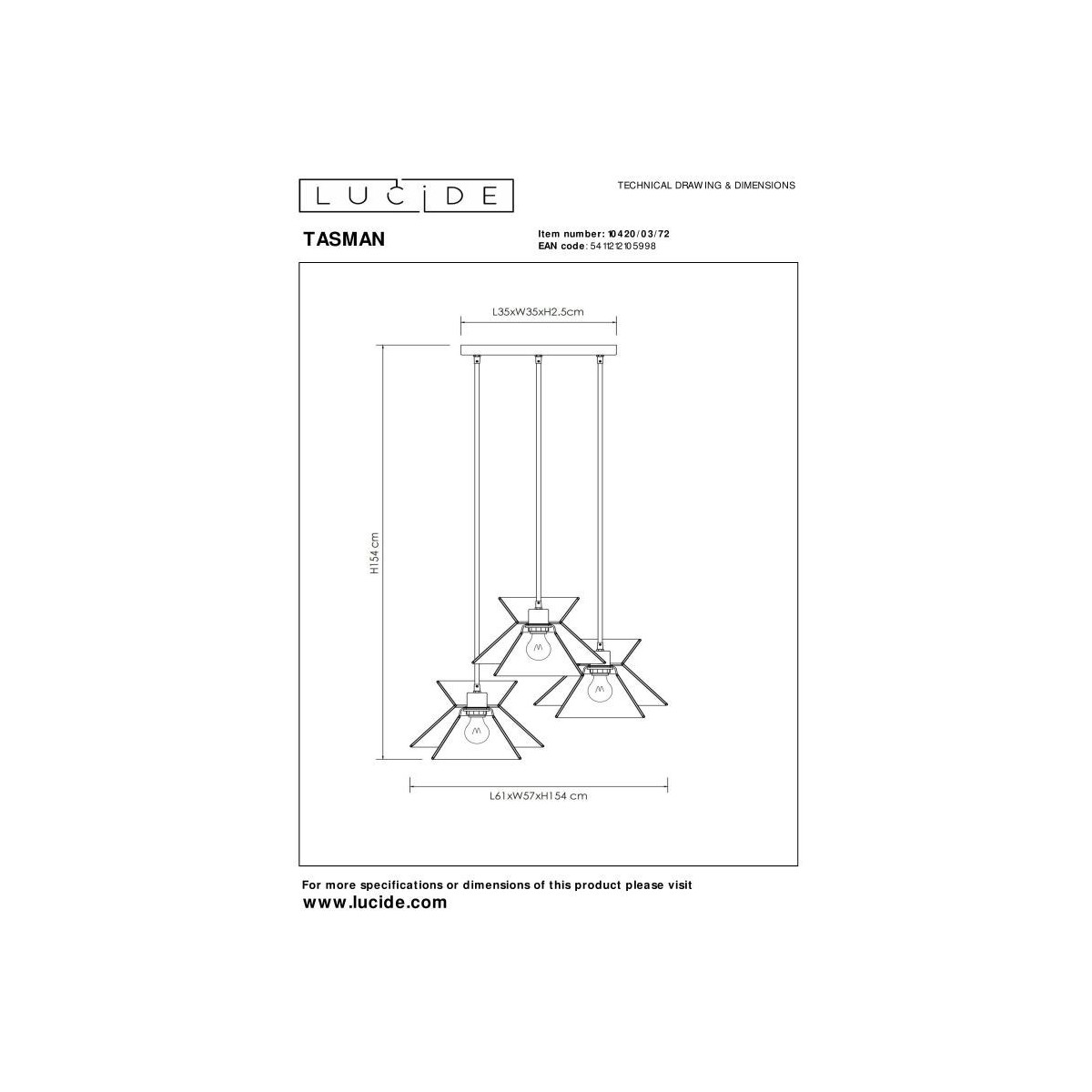 Lucide 10420/03/72 TASMAN - Lampa wisząca - 3xE27 - Naturalna