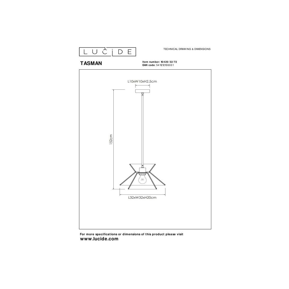 Lucide 10420/32/72 TASMAN - Lampa wisząca - 1xE27 - Naturalna