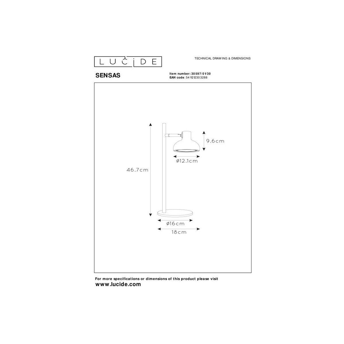 Lucide 30597/01/30 SENSAS - Lampa biurkowa - 18 cm - 1xGU10 (ES111) - Czarna