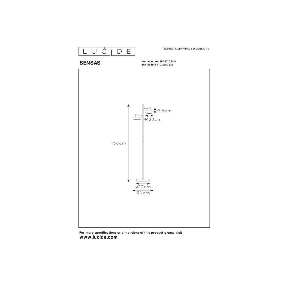 Lucide 30797/02/31 SENSAS - Lampa podłogowa - 2xGU10 (ES111) - Biała