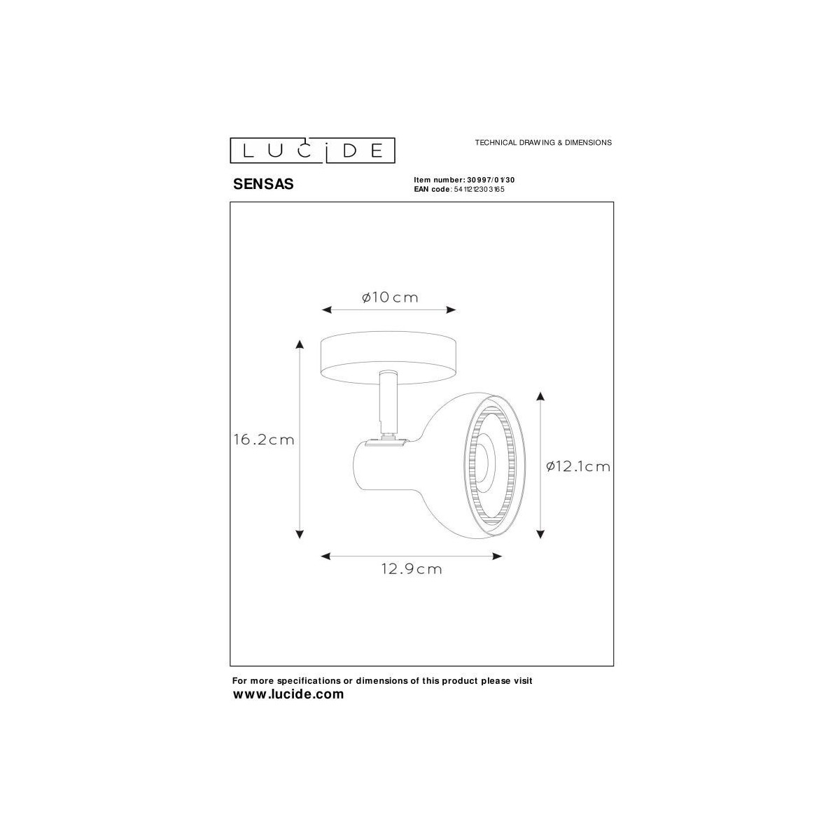 Lucide 30997/01/30 SENSAS - Reflektor sufitowy - 1xGU10 (ES111) - Czarny