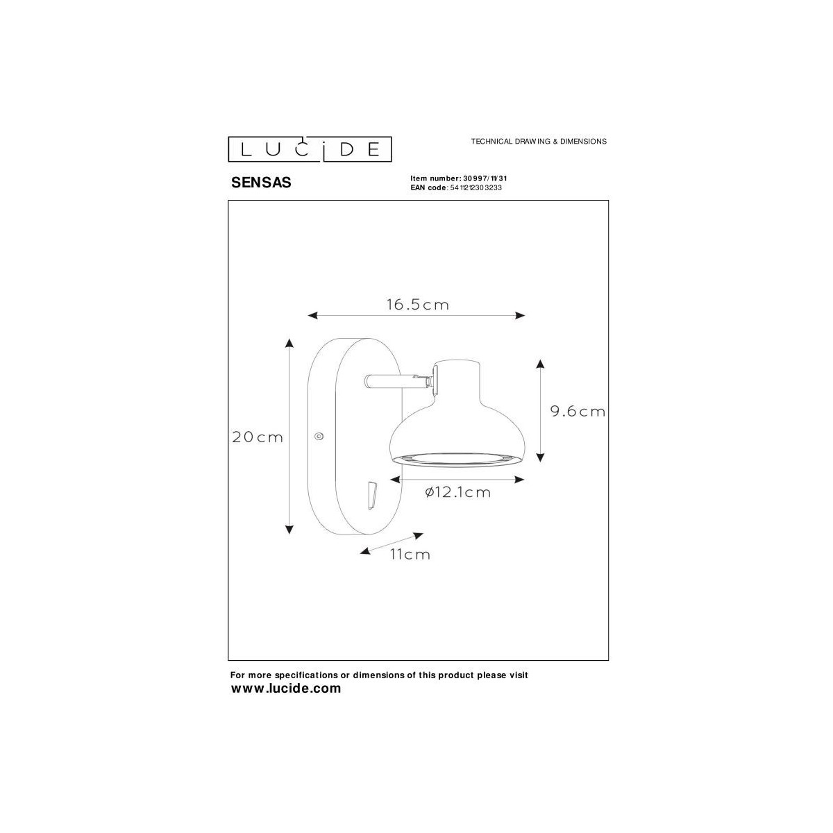 Lucide 30997/11/31 SENSAS - Lampka nocna - Kinkiet - 1xGU10 (ES111) - Biały