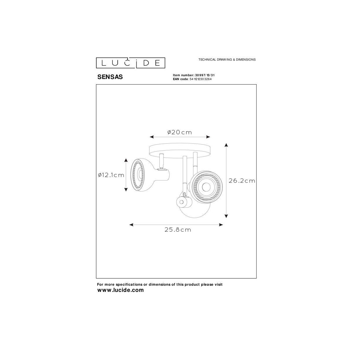 Lucide 30997/13/31 SENSAS - Reflektor sufitowy - 25.8 cm - 3xGU10 (ES111) - Biały