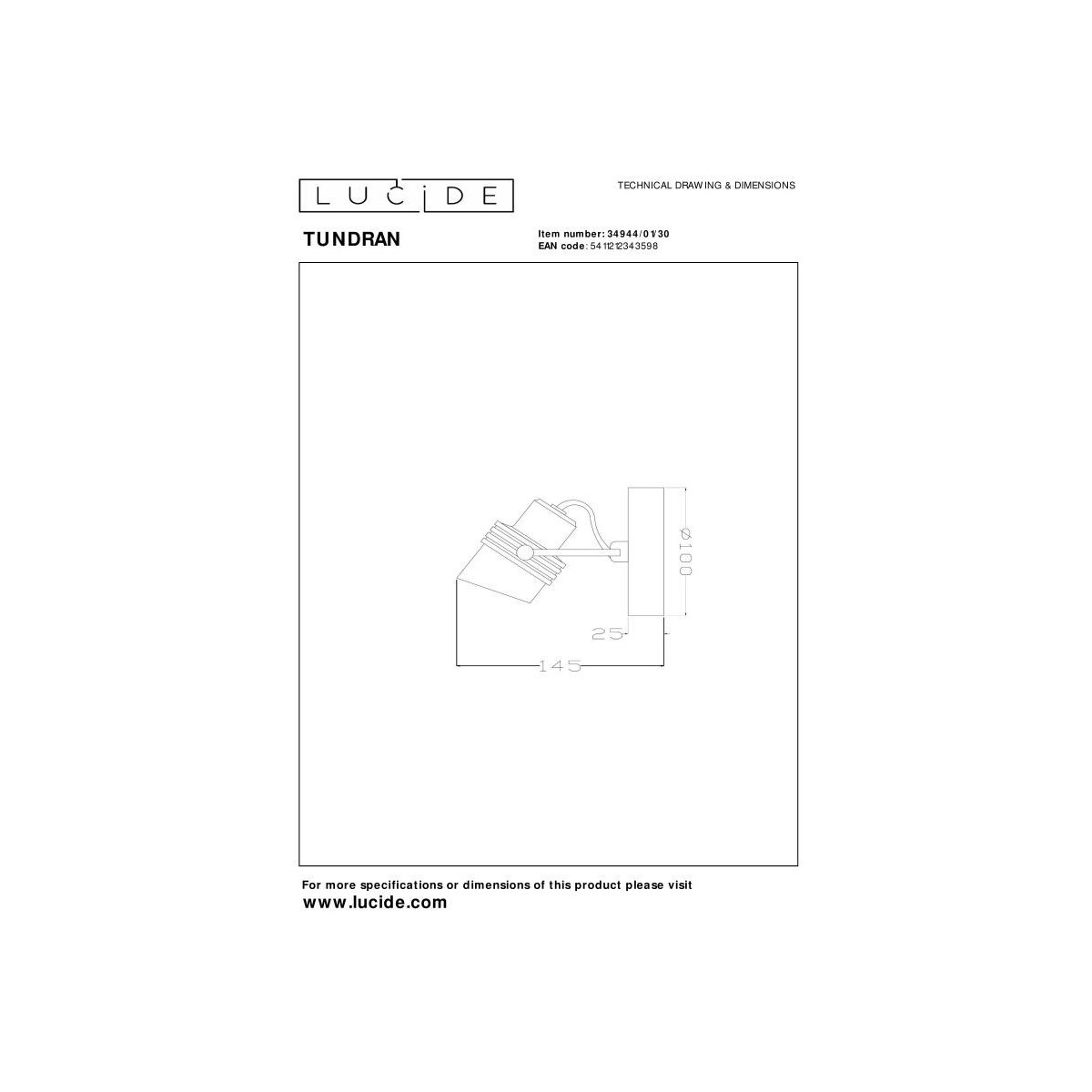 Lucide 34944/01/30 TUNDRAN - Reflektor sufitowy - 1xGU10 - Czarny