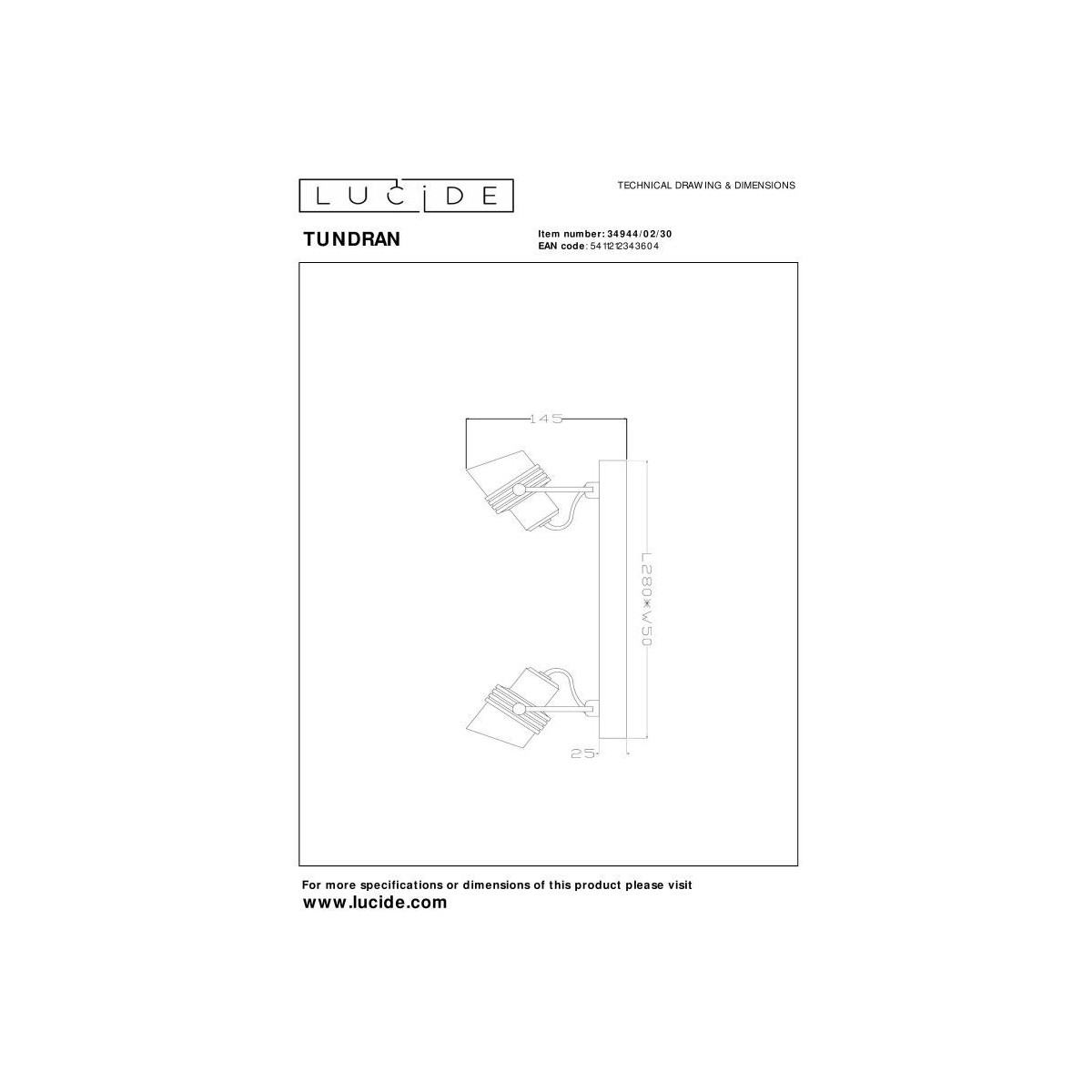 Lucide 34944/02/30 TUNDRAN - Reflektor sufitowy - 2xGU10 - Czarny